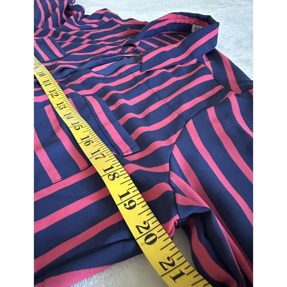 Express The Portofino Shirt Womens Navy Blue Pink Striped Blouse Roll Tab - Med - Picture 5 of 6
